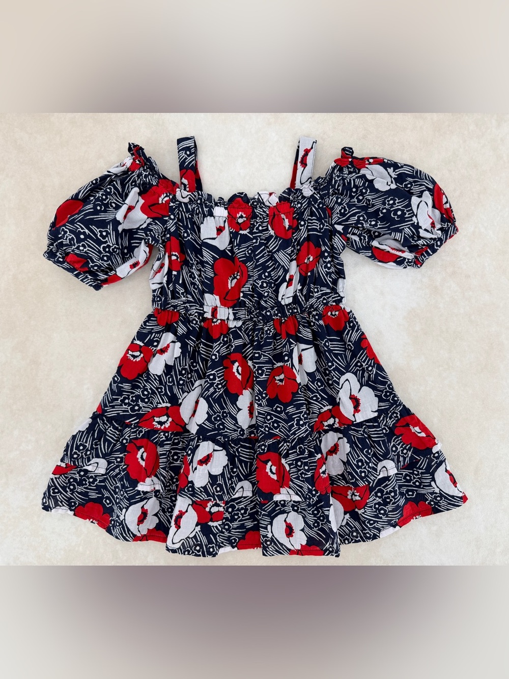 Janie and Jack Navy Dress with Red & White Floral Print